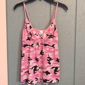 Pink Camouflage Lace Tank Top Camo Black Strappy M